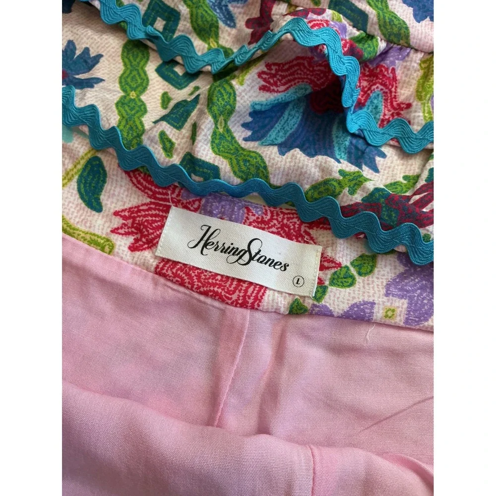HerringStones Floral Patchwork 2 Piece Set Pink Blue Rickrack Ruffle‎ Skirt L